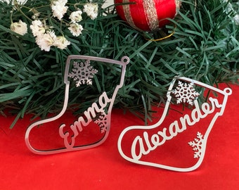 Personalized Stocking Gift Name Tags Custom Hanging Ornament for Christmas Tree Xmas Decorations Laser Cut Metal Snowflakes Stainless Steel