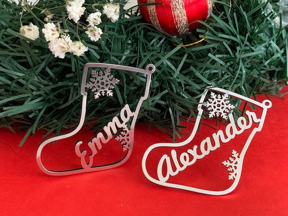 Personalized Stocking Gift Name Tags Custom Hanging Ornament for Christmas Tree Xmas Decorations Laser Cut Metal Snowflakes Stainless Steel