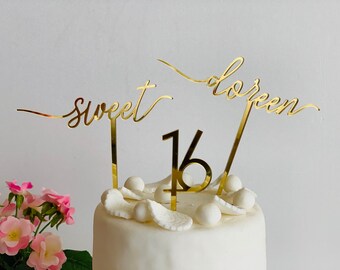 Sweet Sixteen Personalized Name Cake Topper Sweet 16 Party Decor Custom Any Name Age Cupcake Decorations Calligraphy Happy 16th Birthday