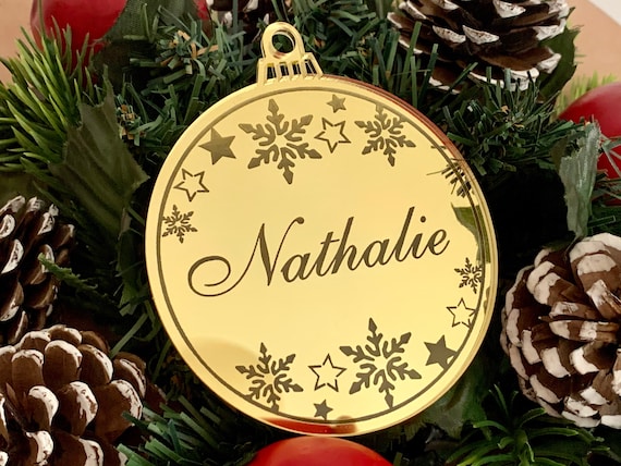 Personalized Christmas Tree Ornament Engraved Custom Name Holiday Decorations Mirrored 2025 Xmas Bauble Snowflake Christmas Family Gift Tags