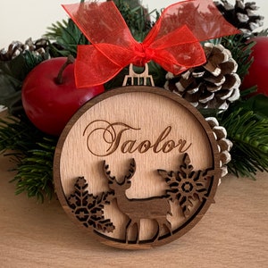 Personalized Christmas Name Ornament With Reindeer Laser Cut Snowflakes ...