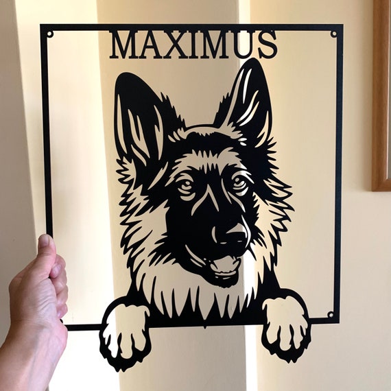 Personalized Dog Sign Custom Dog Name Dog Silhouette Metal Wall Art Dog Owner Gift Farmhouse German Shepherd Name Plaque Custom Dog Breed