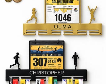 Personalized Running Medal Holder, Custom Name Race Bib Hanger and Race Number Organizer