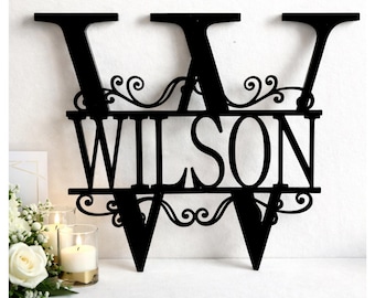 Personalized Metal Monogram Sign - Custom Split Letter Name Sign for Front Door Decor