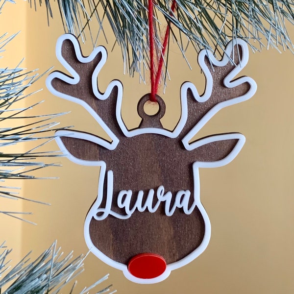 Personalized Reindeer Name Ornament Christmas Rudolph Custom Reindeer Family Ornaments Xmas 2024 Handmade Deer Holiday Gift Tree Decorations