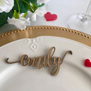 Gold Wedding Place Cards Personalized Acrylic Laser Cut Names Place name settings Guest name tags Wedding Signs Calligraphy Modern New Font image 7