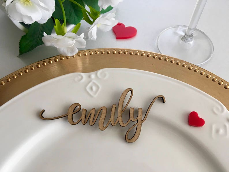 Gold Wedding Place Cards Personalized Acrylic Laser Cut Names Place name settings Guest name tags Wedding Signs Calligraphy Modern New Font image 7