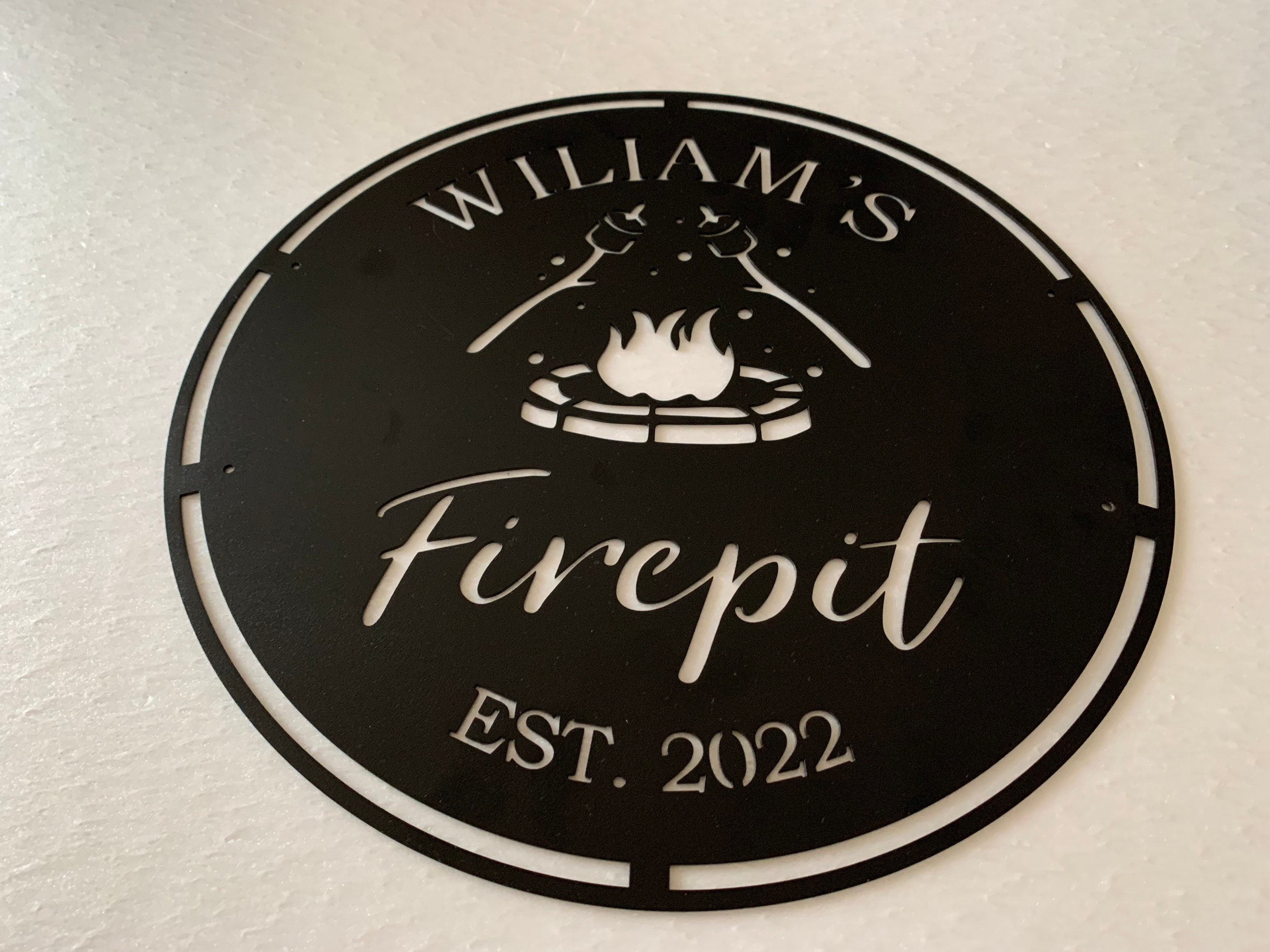Personalized Firepit Metal Name Sign Custom Backyard BBQ Fire pit