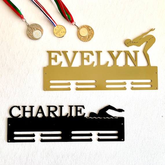Personalized Swim Medal Holder Swimming Medal Wall Hanger Custom Name Sports Metal Display Rack for Awards, For Men or Women, Custom Design