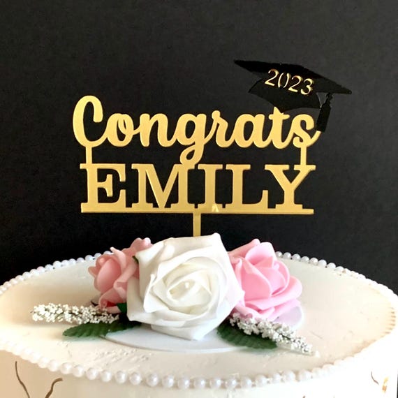 Congrats Cake Topper with Custom Name - Class of 2025 - Graduation Cake Topper Graduation Party Decorations - Personalized Grad Cake topper