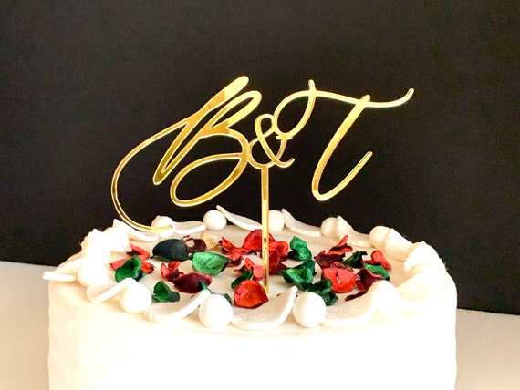 Personalized 2 Initials Wedding Cake Topper Hand Lettered Initials Mr & Mrs Custom Anniversary Cake, Two Letters Cake Topper Bride and Groom