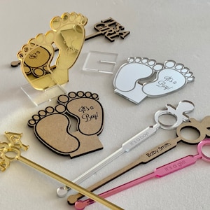 Custom Baby Shower Set - Freestanding Baby Feet, Pacifier Stir Stick - Set of 3 pcs