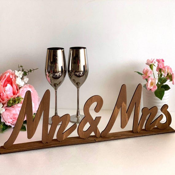 Personalized Mr and Mrs Wedding Table Sign - Custom Wooden Letters - Sweetheart Table Decor - Freestanding Centerpieces Tabletop, Head Table