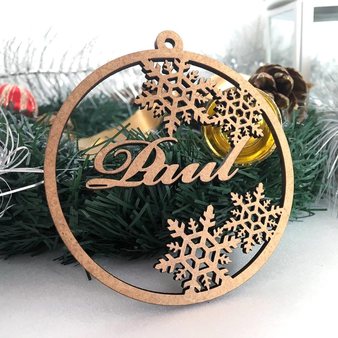 Personalized Christmas Wooden Ornament With Name & Laser Cut Snowflakes ...