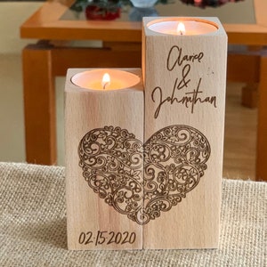 Personalized Wood Candle Holder Custom Names and Special Date Heart Shape Love Tealight Candle Holder Anniversary Gift for Couples image 7