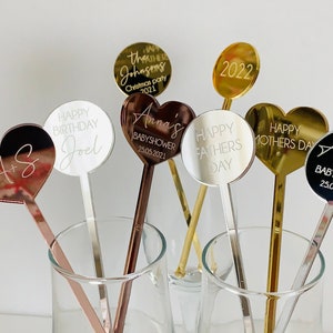 Personalized Heart Name Drink Stirrers Custom Swizzle Stir Sticks Happy Mothers Day Birthday Table Decor Weddings, Engagement, Baby Showers image 1