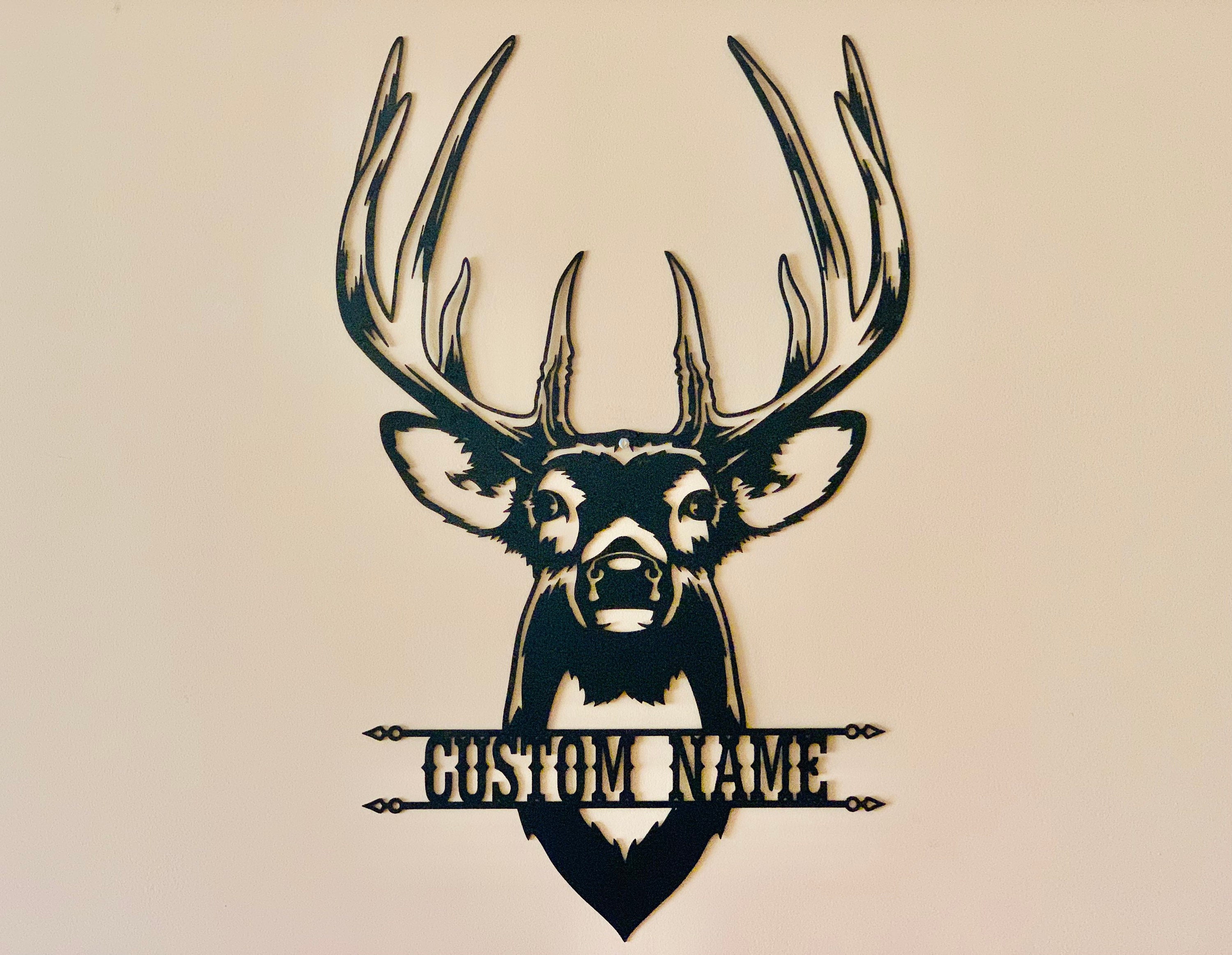Personalized Deer Head Name Sign Custom Hunting Sign Deer Antlers 