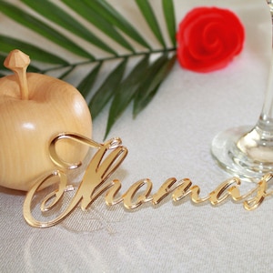 Wooden laser cut names Wedding place cards Name place settings Wooden wedding sign Rustic wedding names Laser cut wood Name tags for wedding Gold Mirror