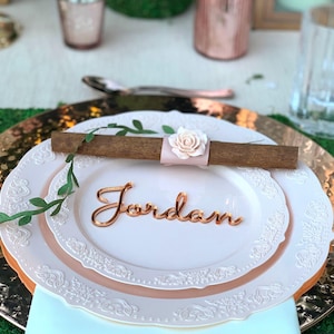 Tarjetas de lugar de boda personalizadas de acrílico con espejo de cobre, cortadas con láser, nombres de invitados a la mesa, etiquetas de recuerdo con caligrafía, letreros personalizados, configuraciones de nombres de lugares