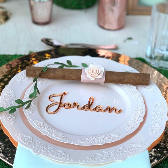 Copper Mirrored Personalized Wedding Acrylic Place Cards Laser Cut Table Guest Names Calligraphy Favor Tags Custom Signs Place Name Settings