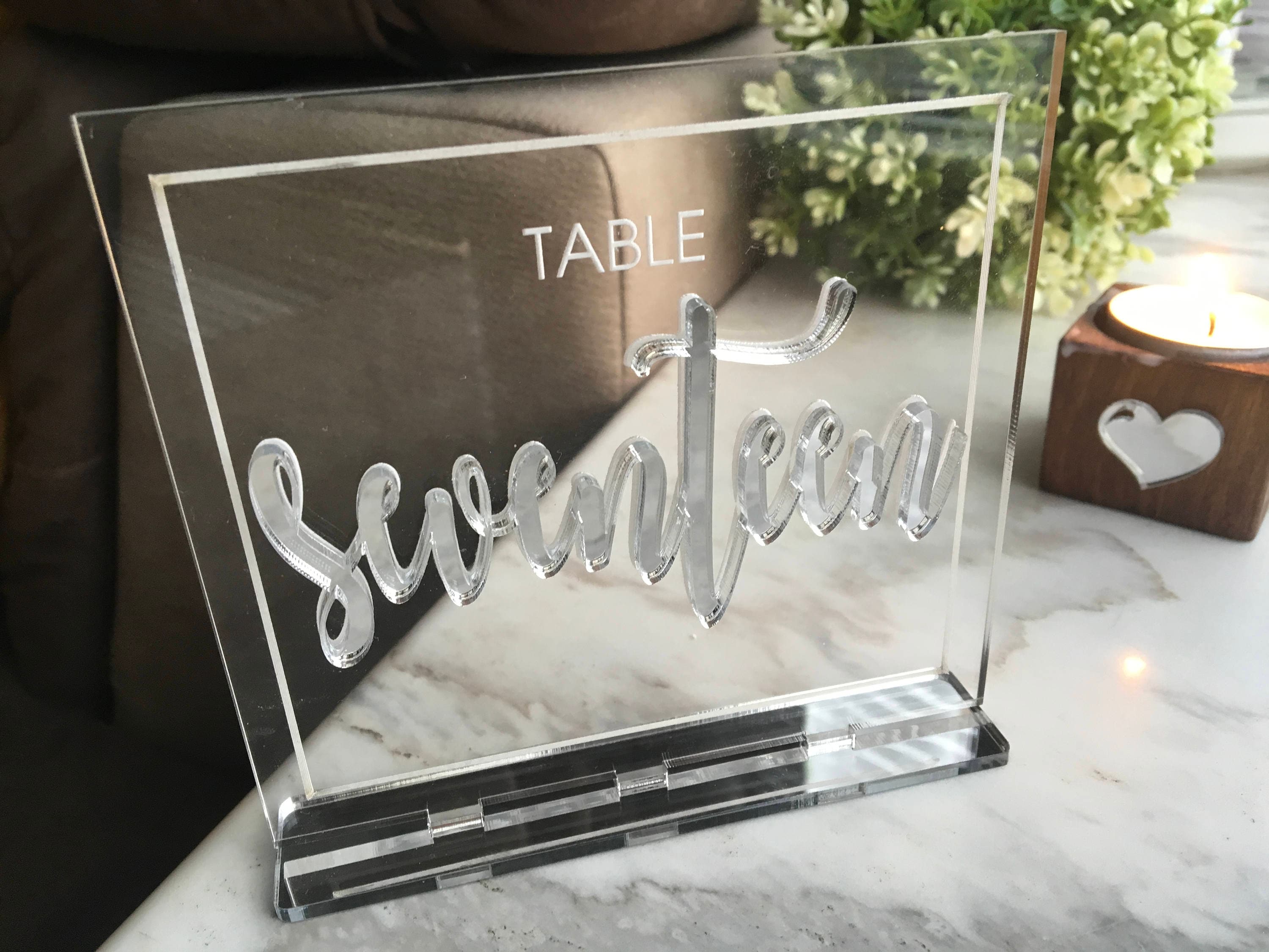 Silver Mirror Wedding Table Number Holders Laser Cut Clear Acrylic