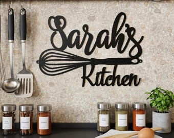 Personalized Kitchen Name Sign, Custom Metal Wall Decor, Family Kitchen Art