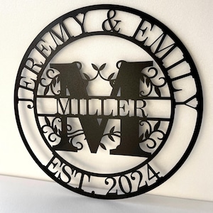 Benutzerdefinierte Monogramm Anfangsbuchstaben Metallschild - Personalisiertes Familiennamenschild - Hochzeitsgeschenk - Est-Schild - Benutzerdefinierte Namen - Metallwandkunst