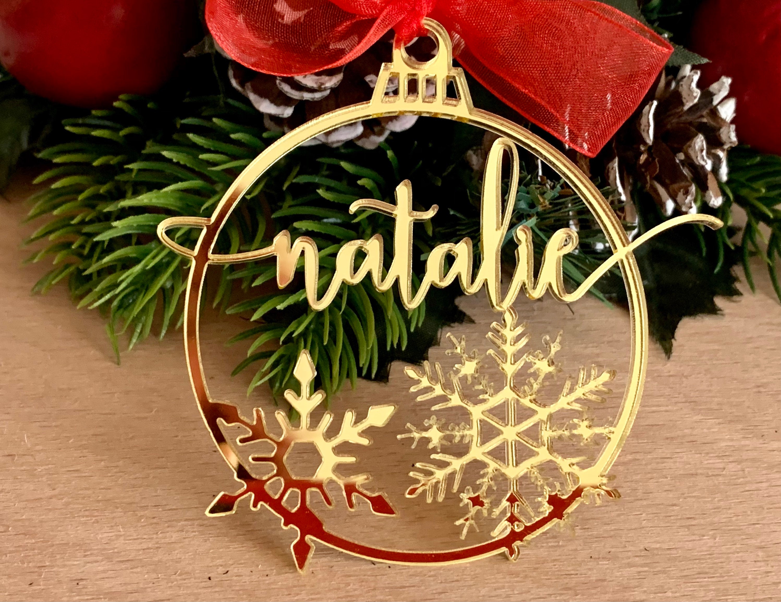 Personalized Christmas Tree Ornament Custom Calligraphy Name Holiday 