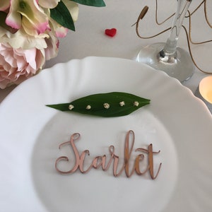 Rose gold mirror Laser cut guest names Place setting Personalized acrylic signs Table wedding plate name Escort place cards Calligraphy tags image 6
