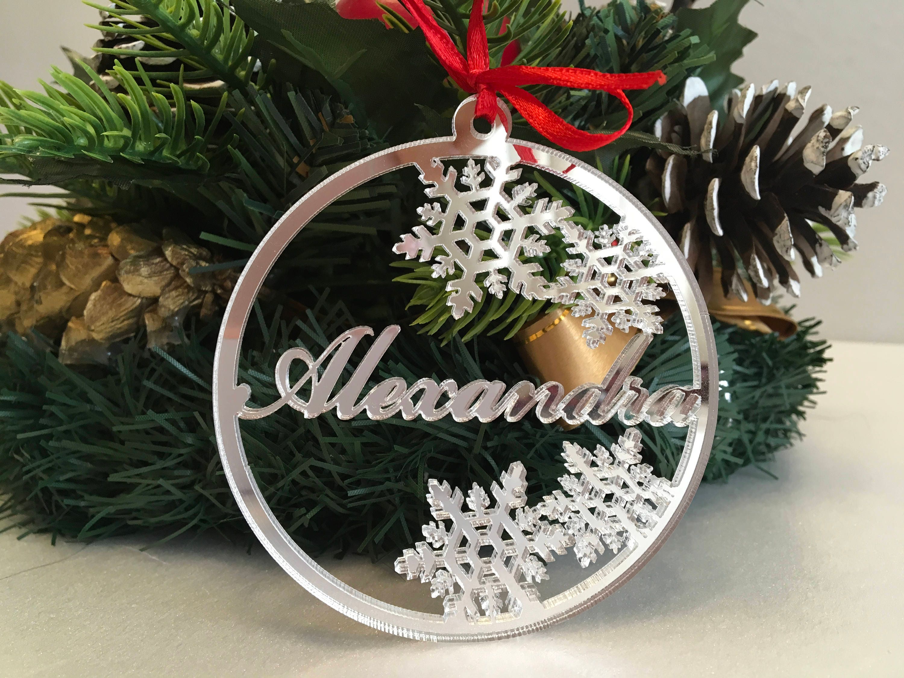 Miniature Christmas Tree Ornaments Name/Yr Personalized Acrylic Set of –  FinesseLaserDesigns