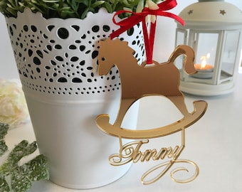 Custom Rocking Horse Christmas gift for kids Personalized horse ornament Baby's First Christmas Wooden horse ornament Christmas decorations