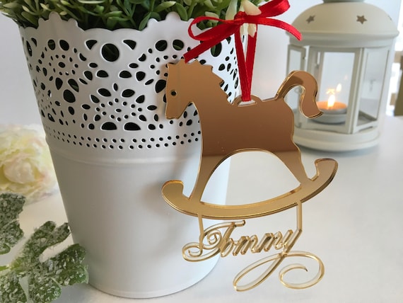 Personalized Rocking Horse Name Ornament Christmas gift for kids Custom horse Baby's First Christmas Wooden horse ornament Christmas decor