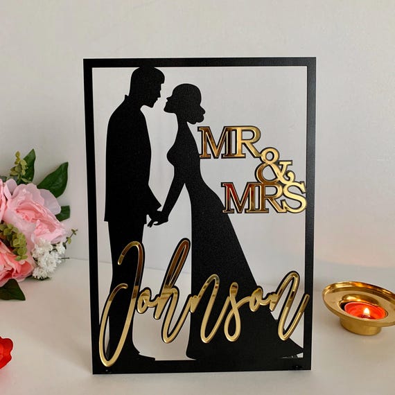 Mr & Mrs Sign Custom Wedding Last Name Signs Personalized Bride Groom Silhouette Top Table Decor Freestanding Sweetheart Table Centerpieces