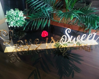 Personalized Love is Sweet Wedding Acrylic Sign for Desserts Sweetheart Custom Cake Table Laser Cut Reception Calligraphy Script Signage