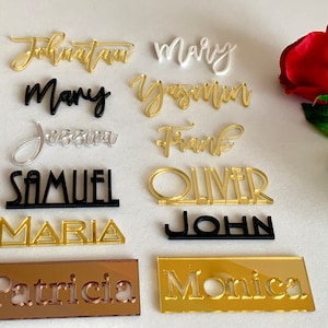 Personalized Wedding Acrylic Wooden Laser Cut Names Custom Place Cards Name Setting Guest Name Tags Escort Cards Calligraphy Modern New Font