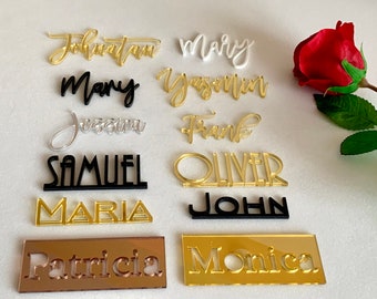 Personalized Wedding Acrylic Wooden Laser Cut Names Custom Place Cards Name Setting Guest Name Tags Escort Cards Calligraphy Modern New Font