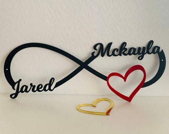 Personalized Infinity Symbol Love Sign with Heart in Different Colors Custom Names You & Me Metal Wedding Decor Wall Hanging Gift for Couple