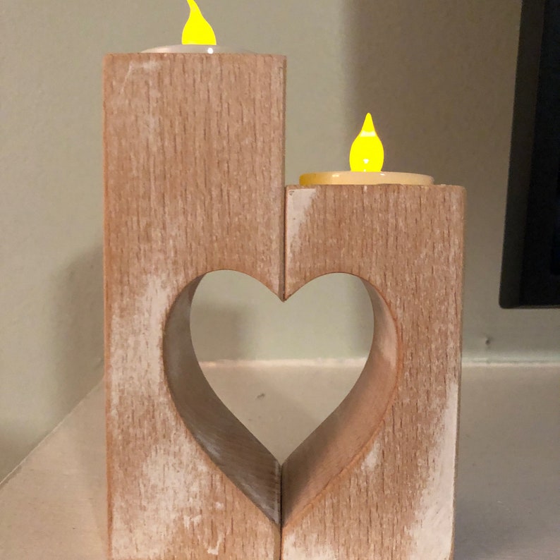 Wood Candle Holders Heart Shape Mother's Day Gift Rustic Wooden Decorative Tealight Candles Wedding Gift Home Decorations Gift for Mom & Dad image 8