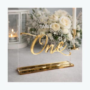 Números de mesa personalizados para casamento - Placa de acrílico espelhado dourado para recepção moderna
