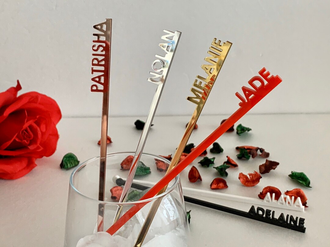 Personalized Drink Stirrers Custom Name Acrylic Swizzle Stir Stick Cocktail Accessory Wedding