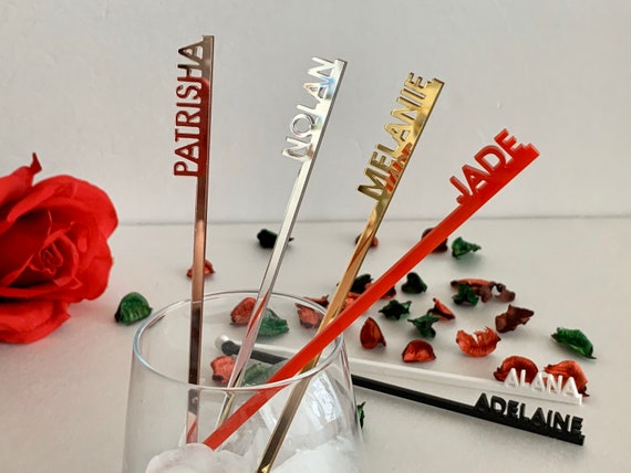Drink Stirrers, Custom Name Acrylic Swizzle Stir Stick, Personalized Birthday Party drink stirrers, Bachelorette Tags