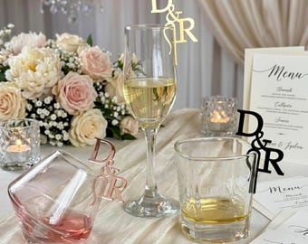 Set of Personalized Wine Glass Charms, Custom Two Initials Monogram Drink Markers for Cocktails