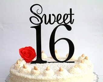 Sweet 16 Cake Topper 16th Birthday Sweet Sixteen Cake Topper Happy 16th Birthday Teen Party Decor Table Decorations Gold Glitter Any Color