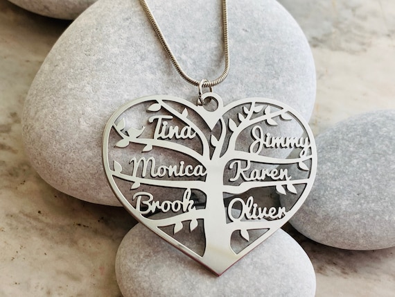 Árbol de la vida personalizado Nombre del corazón Collar Hecho a mano  Colgante de encanto personalizado Nombres de familia Árbol cortado con  láser Acero inoxidable Regalos personalizados Joyería -  México