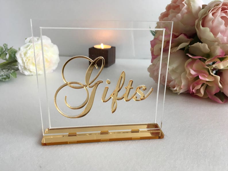 Cards and Gifts Table Signs Wedding Centerpiece Birthday Reception Calligraphy Free Standing Modern Font Elegant Dinner Party Decor image 7