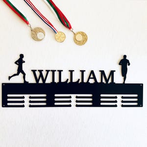 Personalized Running Medal Holder Custom Name Metal Display Rack Sports for Awards, Gift for Runners, Athletes Medal Hanger, 2 Male Figures