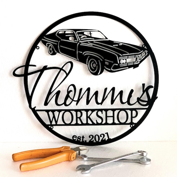 Personalized Workshop Name Sign Custom Garage Est Sign Gift for Dad Metal Wall Art Plaque Limousine Car Shop Man Cave Decor Birthday Gift