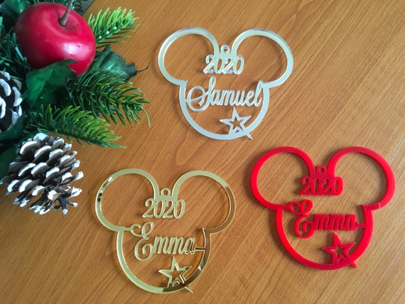  Personalized Mickey Mouse Name Ornament Minnie Mouse Disney  Party Favor First Birthday Gift for Kids First Christmas Bauble Tree  Decorations Mouse Head Home Decor 1st Xmas Acrylic Hanging Ornaments :  Handmade