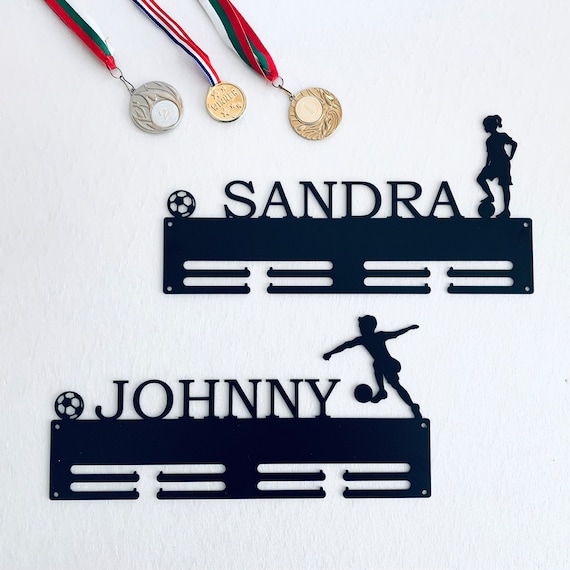 Personalized Soccer Medal Holder for Kids Custom Name Birthday Gift for Children Sports Metal Medal Display Rack for Awards, Boys or Girls