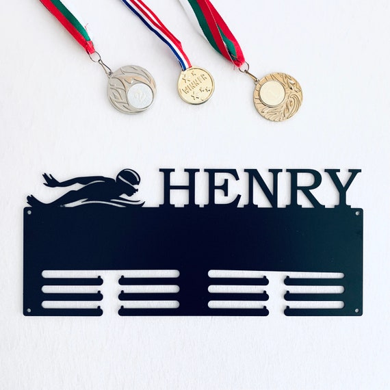 Personalized Butterfly Swimming Medal Holder Swim Medal Hanger Custom Name Metal Display Rack for Awards 1 Male Silhouette Dolphin Swimming